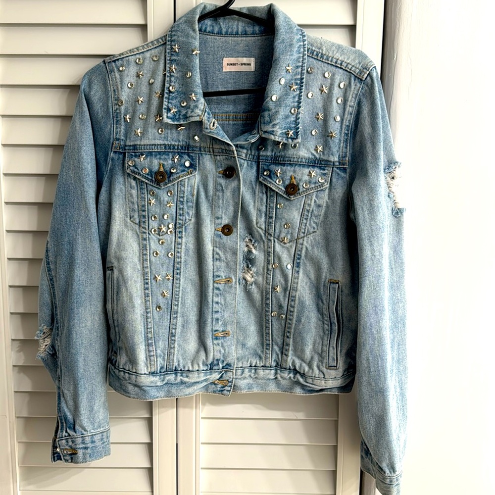 Sunset & Spring distressed/embellished denim jacket
